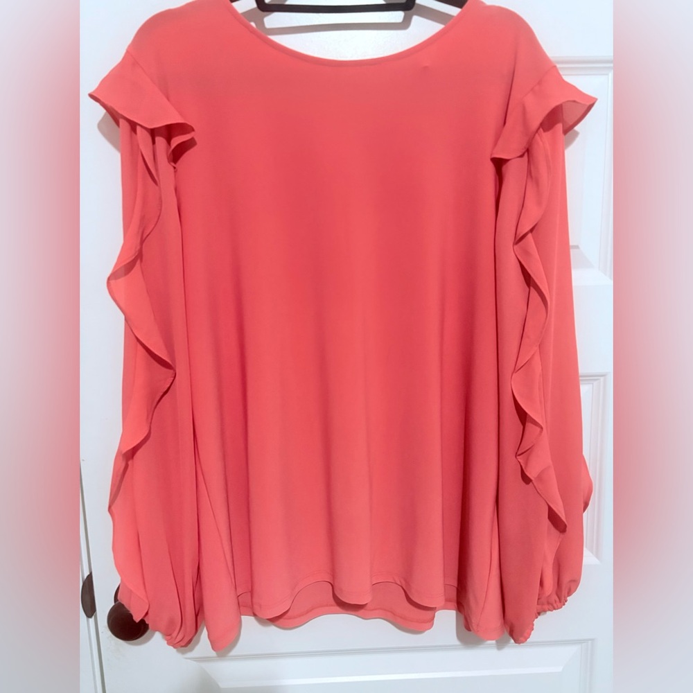 NWT Anne Klein Coral Pink Top with Ruffled Sleeves Size XL